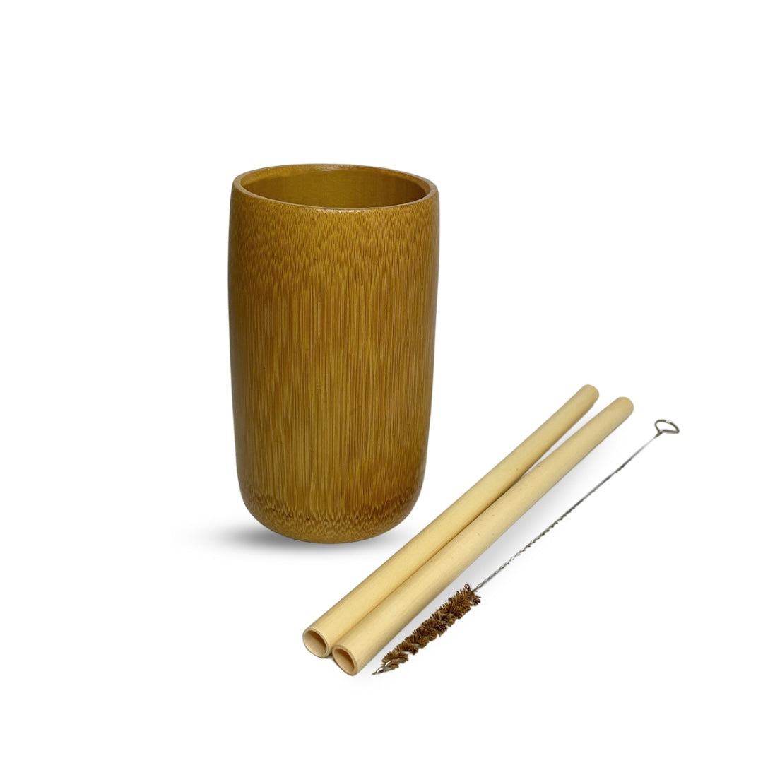 2 Adet Bambu Bardak, 2 Adet Bambu Pipet ve 1 Adet Bambu Pipet Temizleme Fırçası Set
