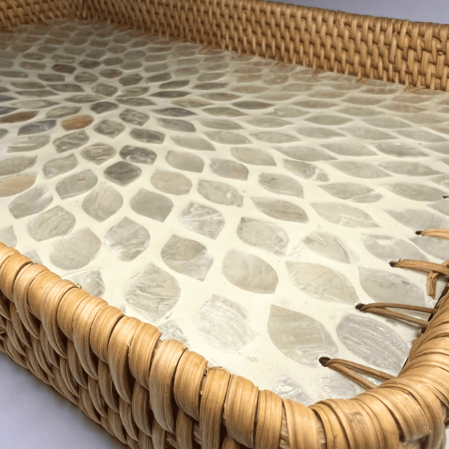 Mother of Pearl Coating Rattan Rectangular Tray 