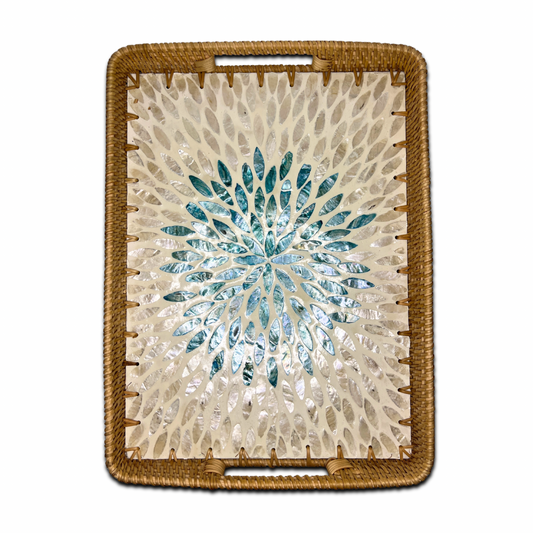 Mother of Pearl Coating Rattan Rectangular Tray 