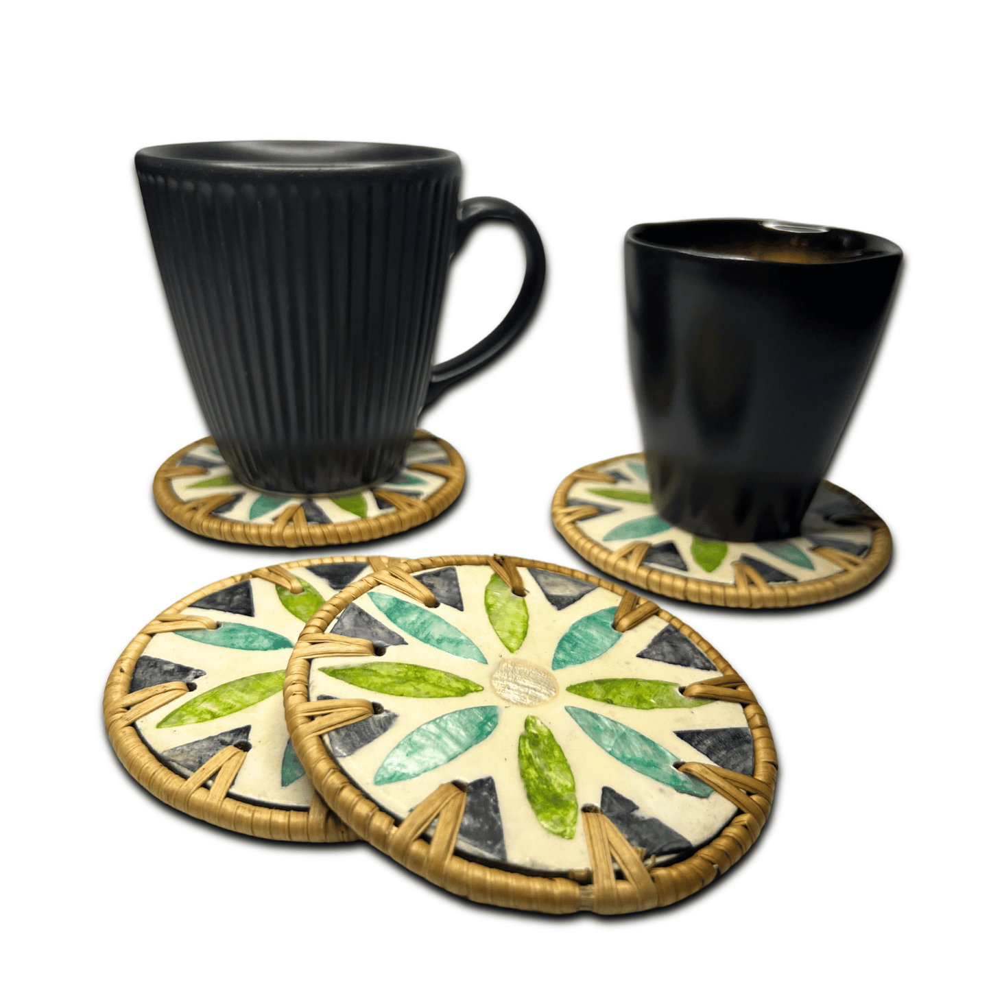 4-Piece Mother of Pearl Coated Rattan Coasters