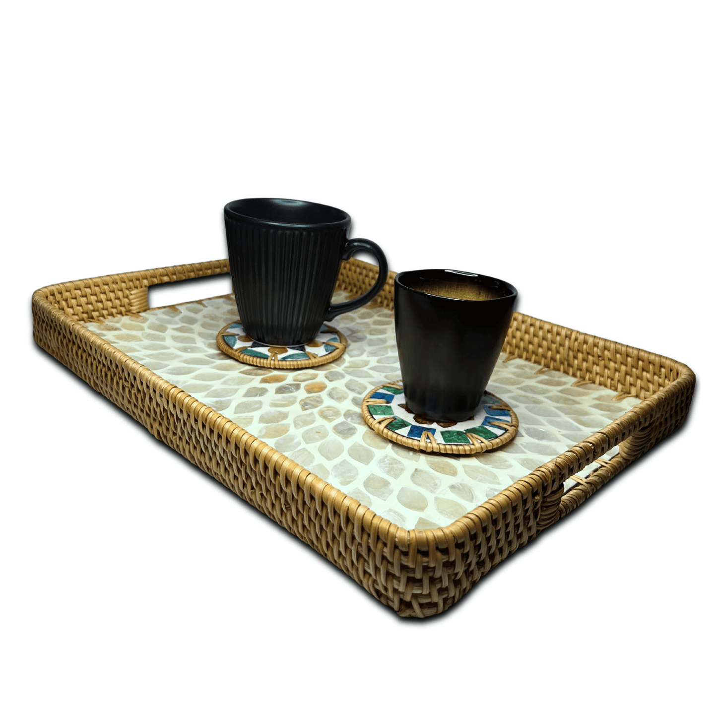 Mother of Pearl Coating Rattan Rectangular Tray 