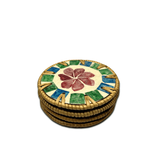 4-Piece Mother of Pearl Coated Rattan Coasters