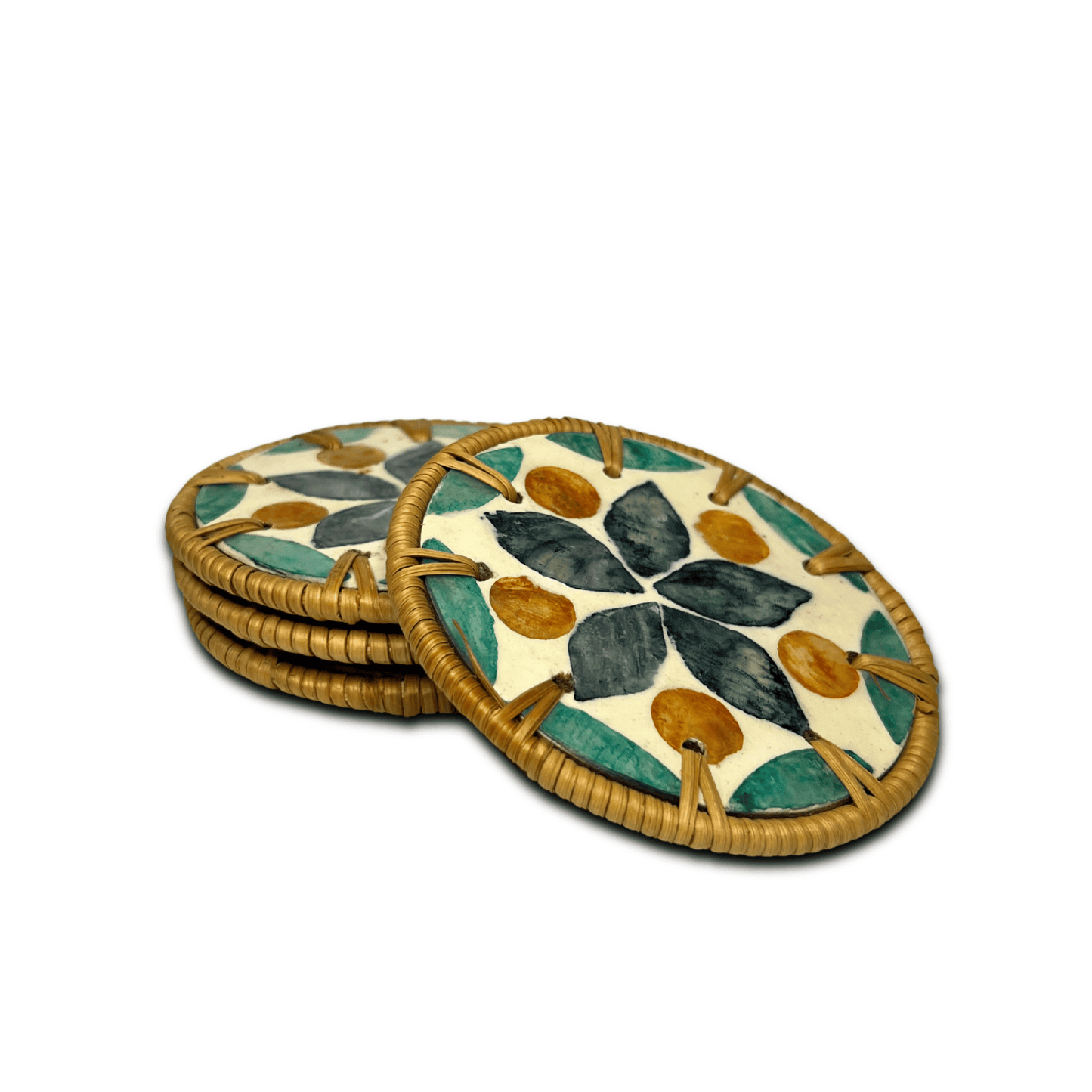 4-Piece Mother of Pearl Coated Rattan Coasters