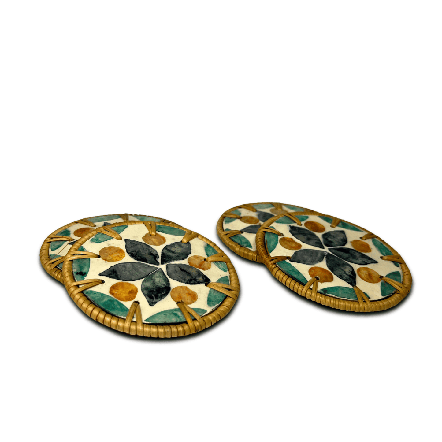 4-Piece Mother of Pearl Coated Rattan Coasters