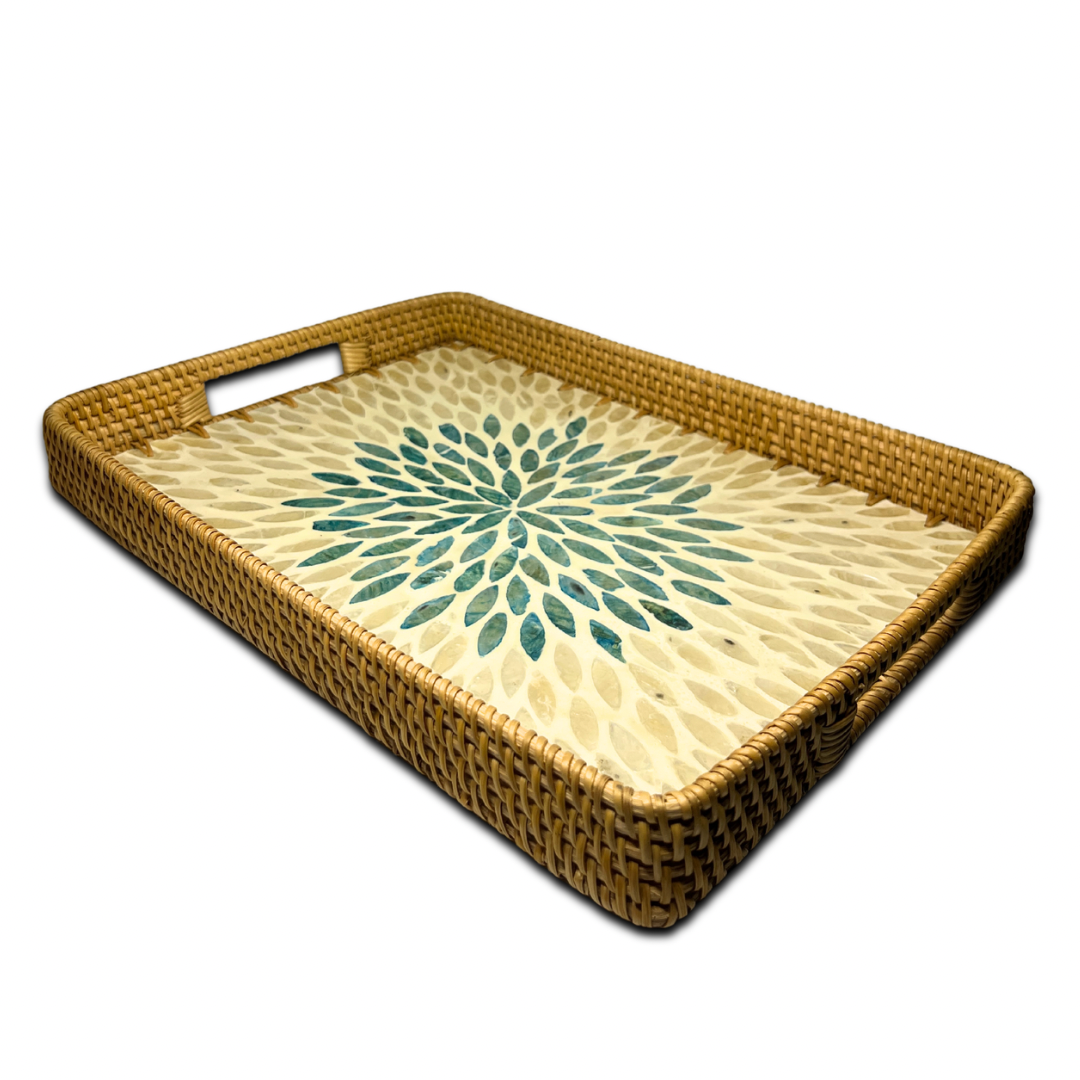 Mother of Pearl Coating Rattan Rectangular Tray 