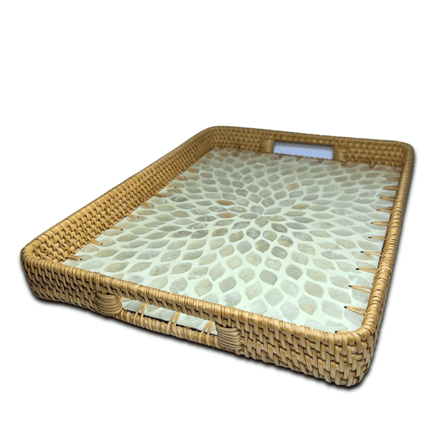 Mother of Pearl Coating Rattan Rectangular Tray 