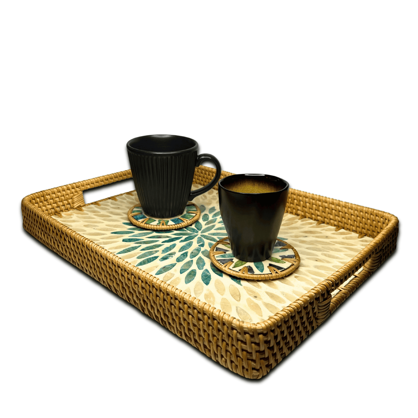 Mother of Pearl Coating Rattan Rectangular Tray 