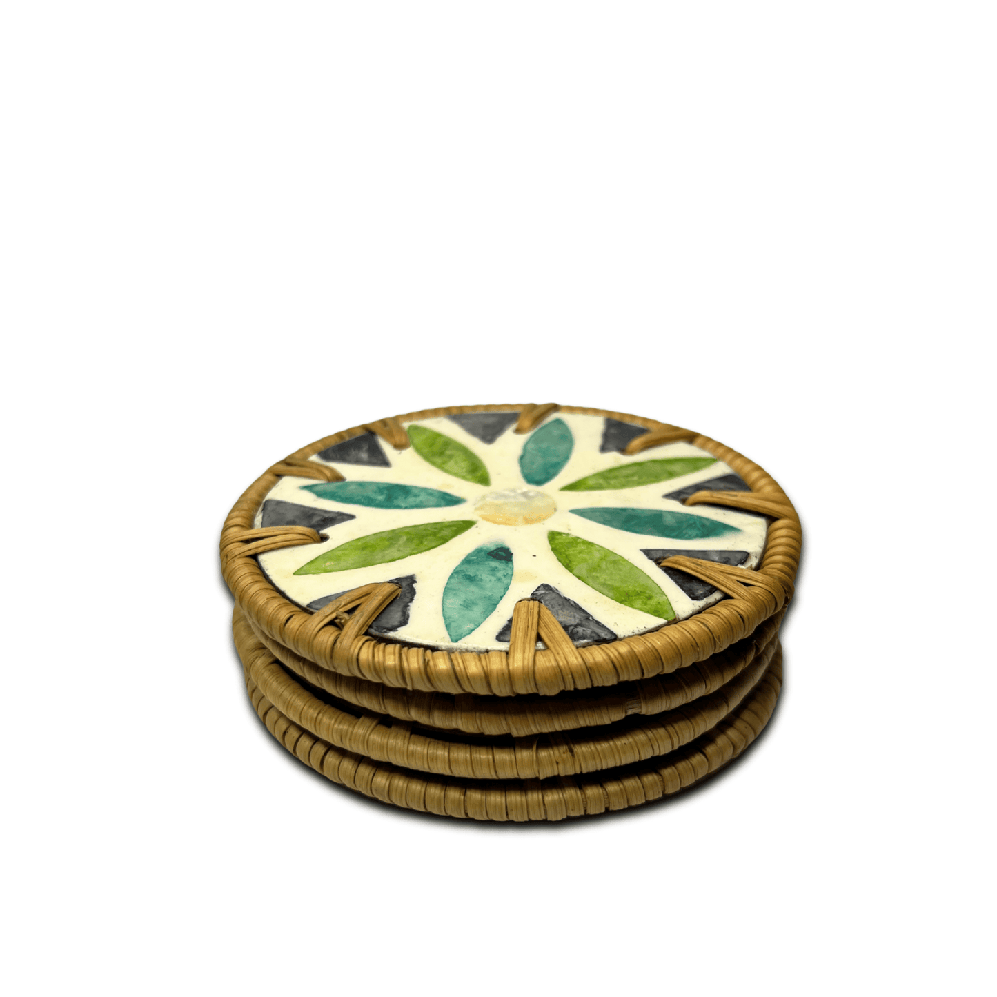 4-Piece Mother of Pearl Coated Rattan Coasters