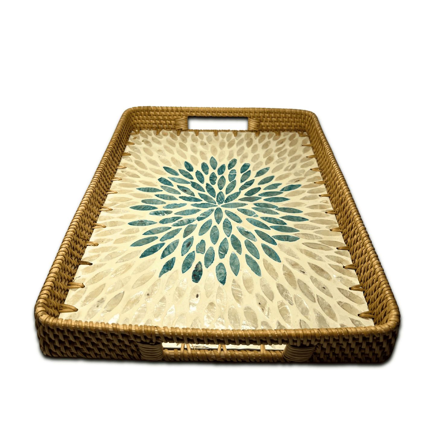 Mother of Pearl Coating Rattan Rectangular Tray 