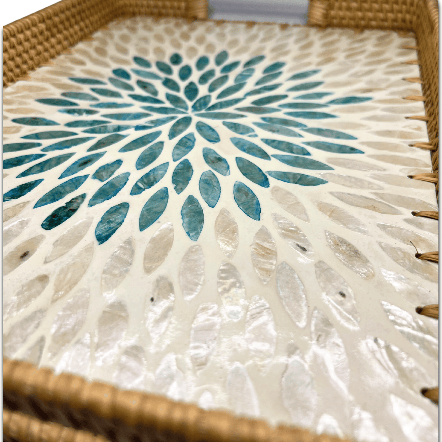 Mother of Pearl Coating Rattan Rectangular Tray 