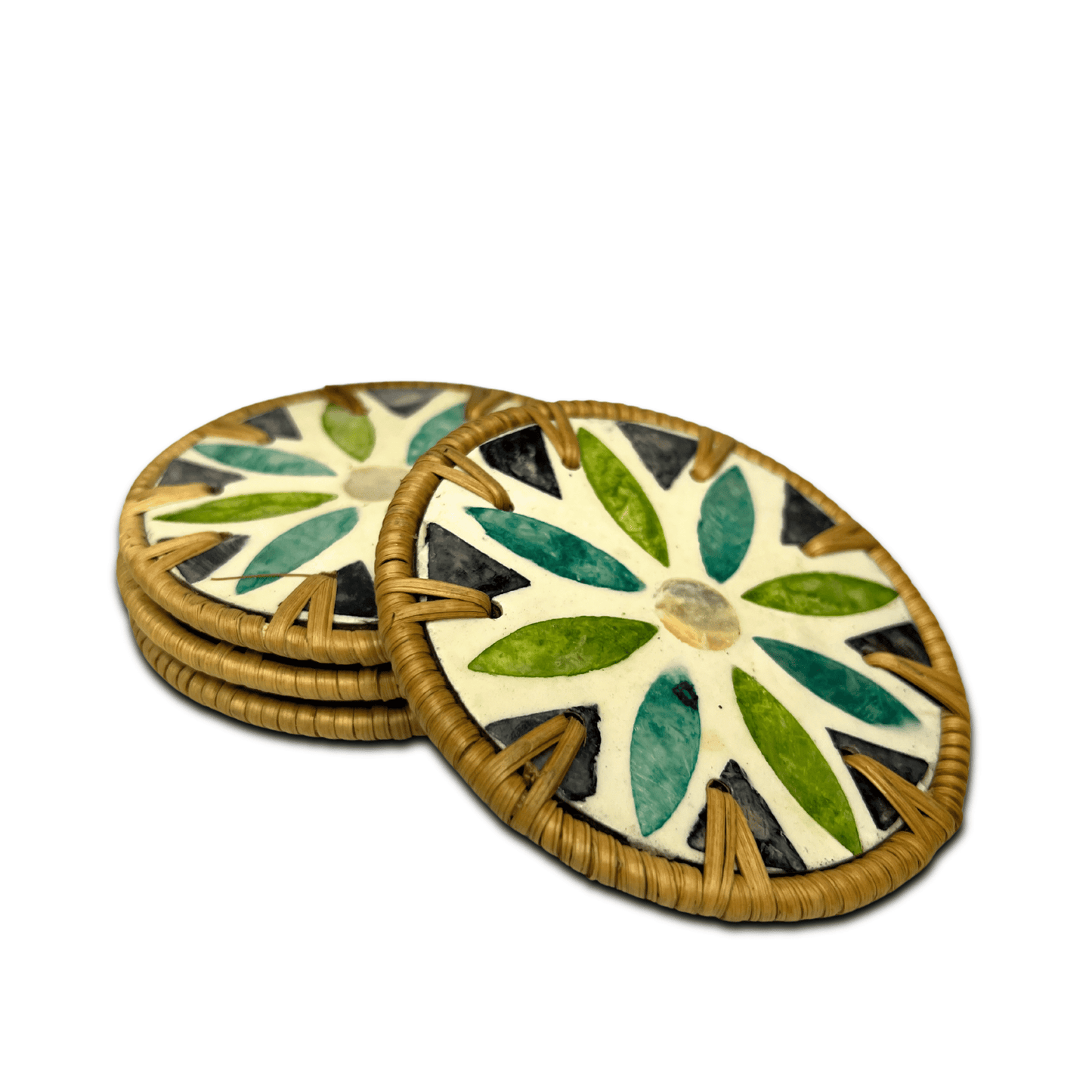 4-Piece Mother of Pearl Coated Rattan Coasters