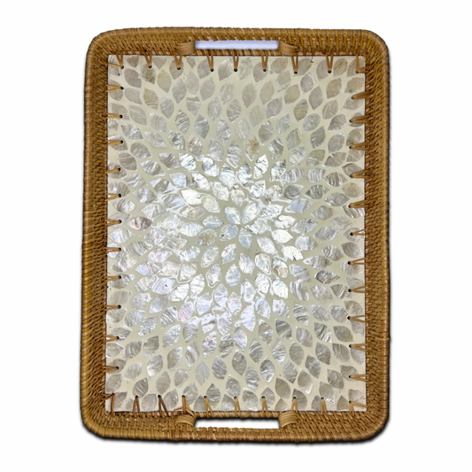 Mother of Pearl Coating Rattan Rectangular Tray 