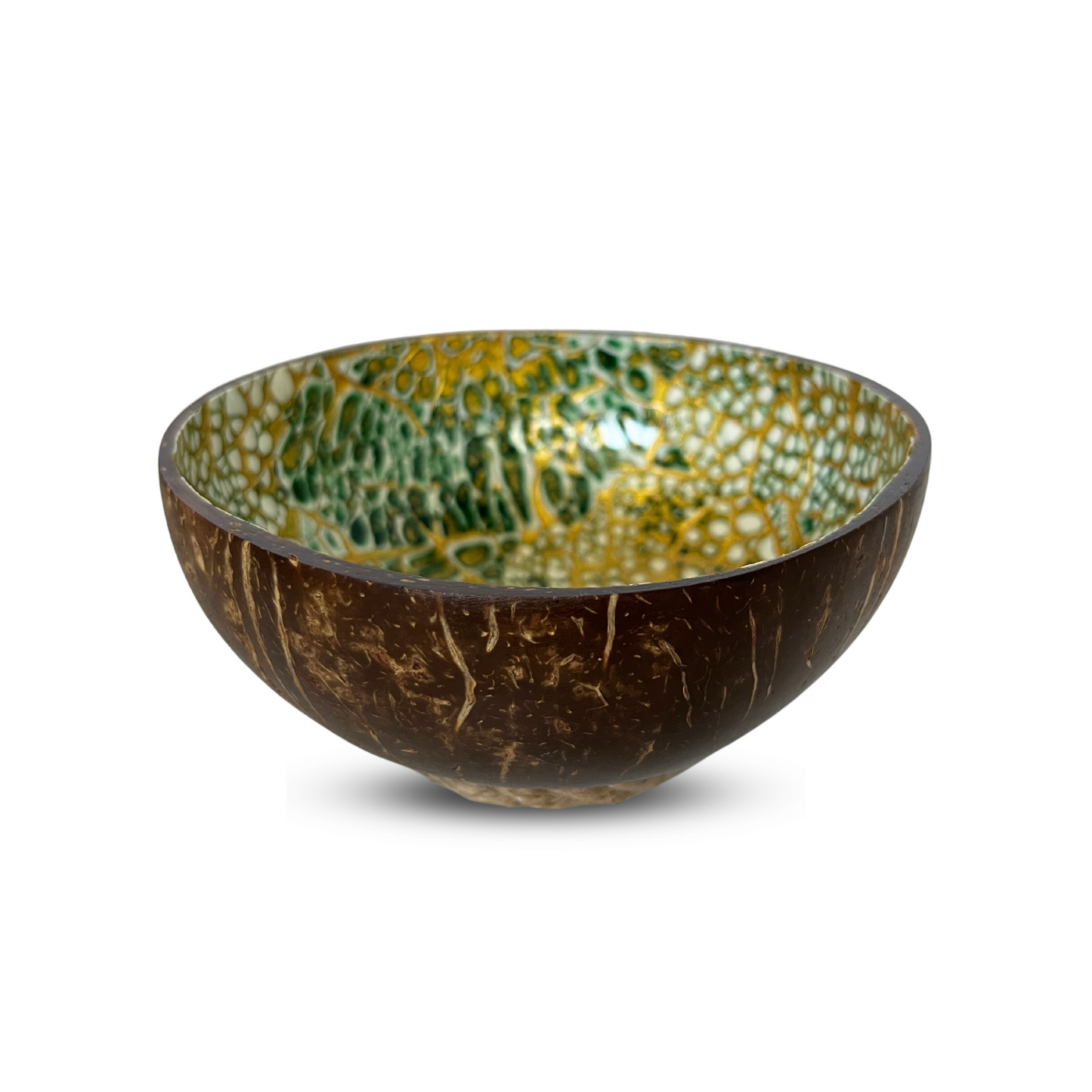 Green and Gold Patterned Natural and Handmade Coconut Bowl