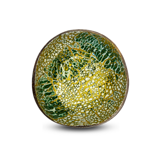 Green and Gold Patterned Natural and Handmade Coconut Bowl