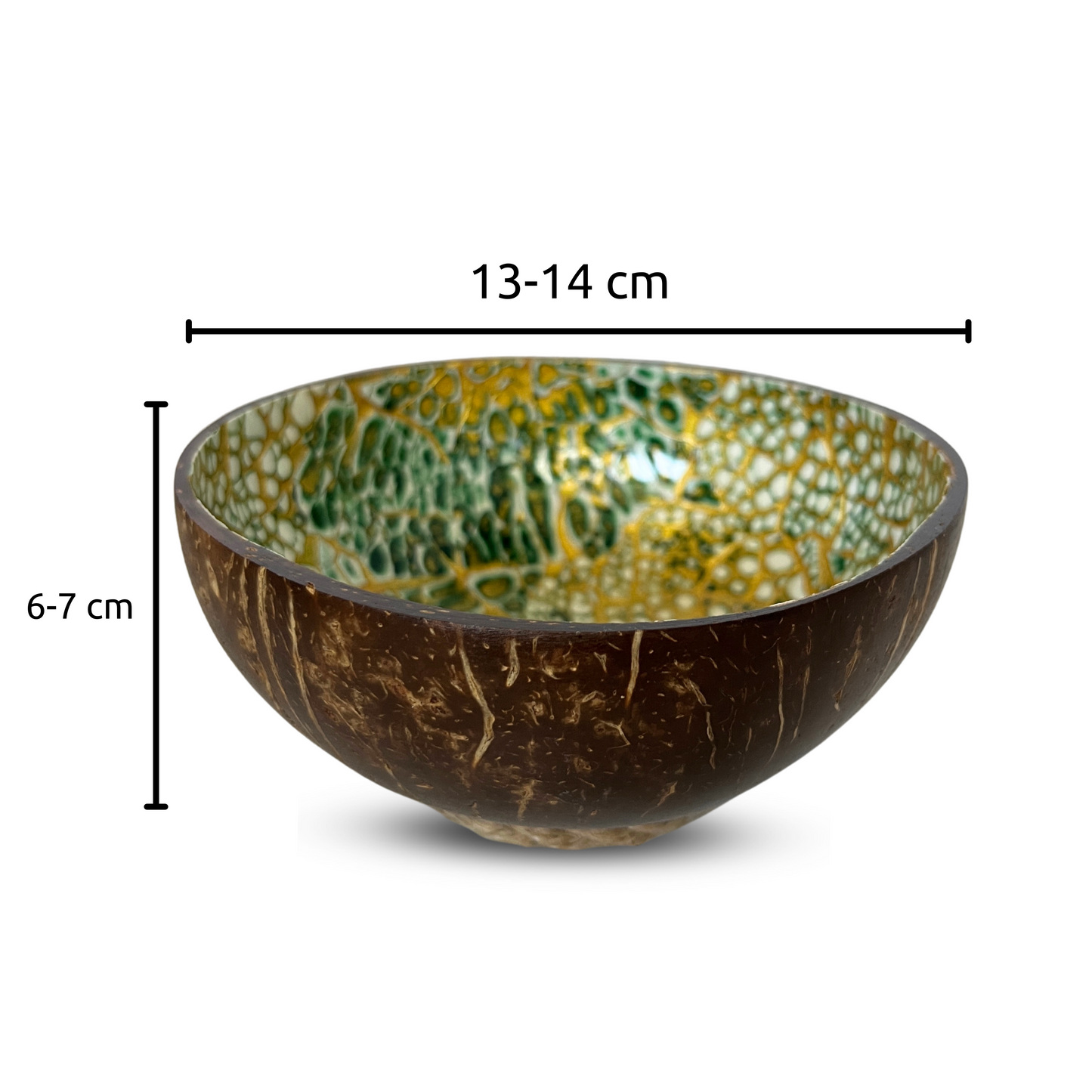 Green and Gold Patterned Natural and Handmade Coconut Bowl