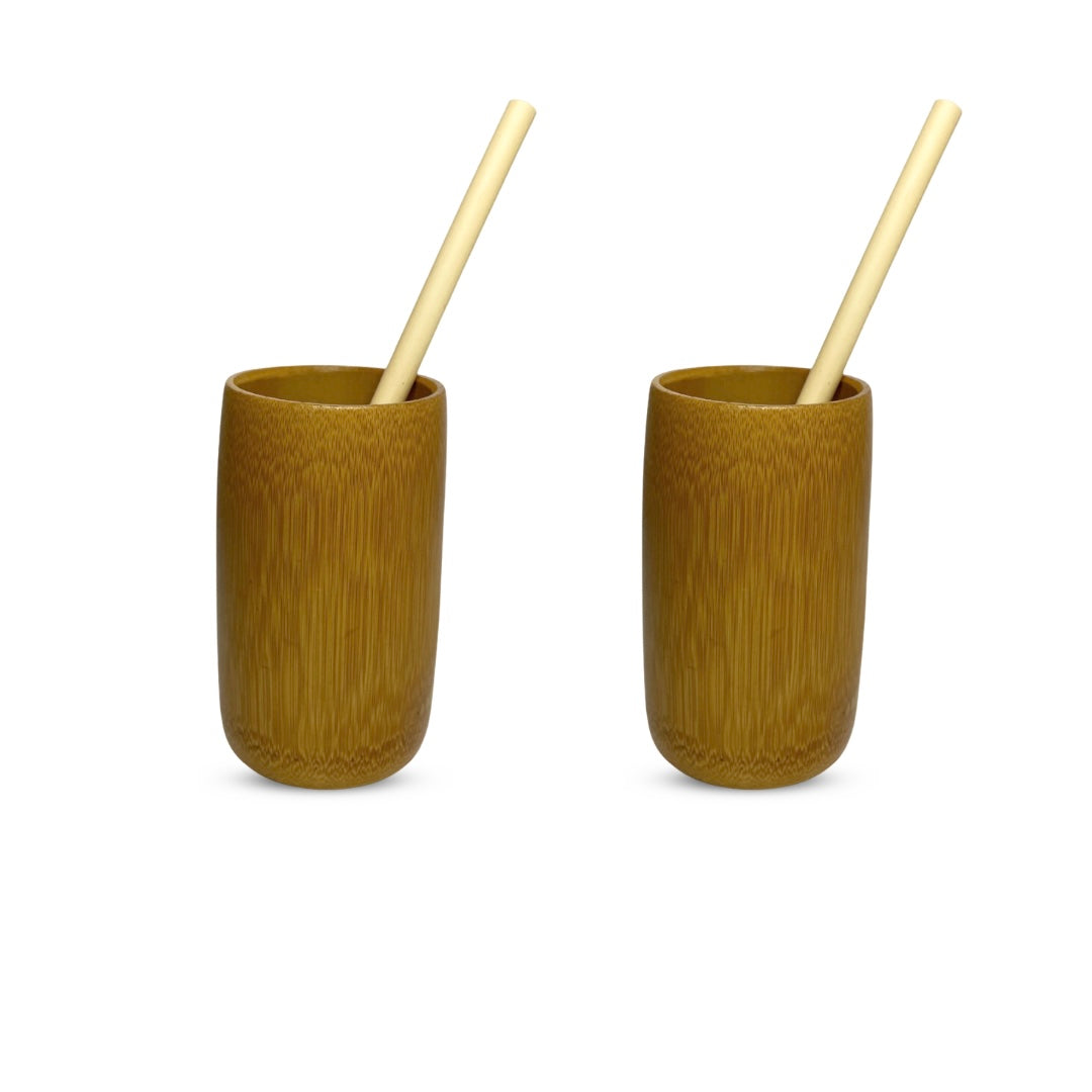 Set of 2 Bamboo Cups, 2 Bamboo Straws and 1 Bamboo Straw Cleaning Brush