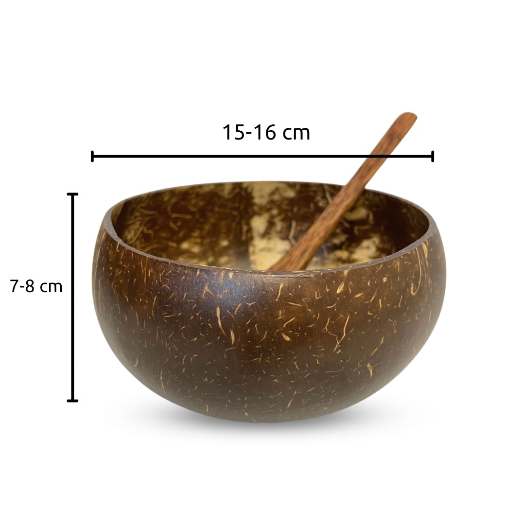 Set of 2 Jumbo Size Natural and Handmade Coconut Bowls and 2 Spoons