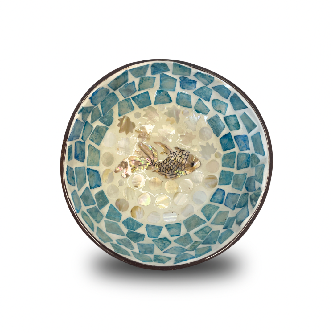 Mother of Pearl Coated Fish Patterned Coconut Bowl