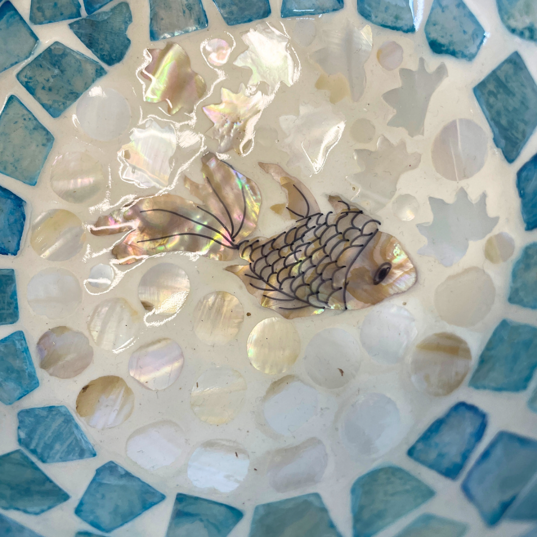 Mother of Pearl Coated Fish Patterned Coconut Bowl