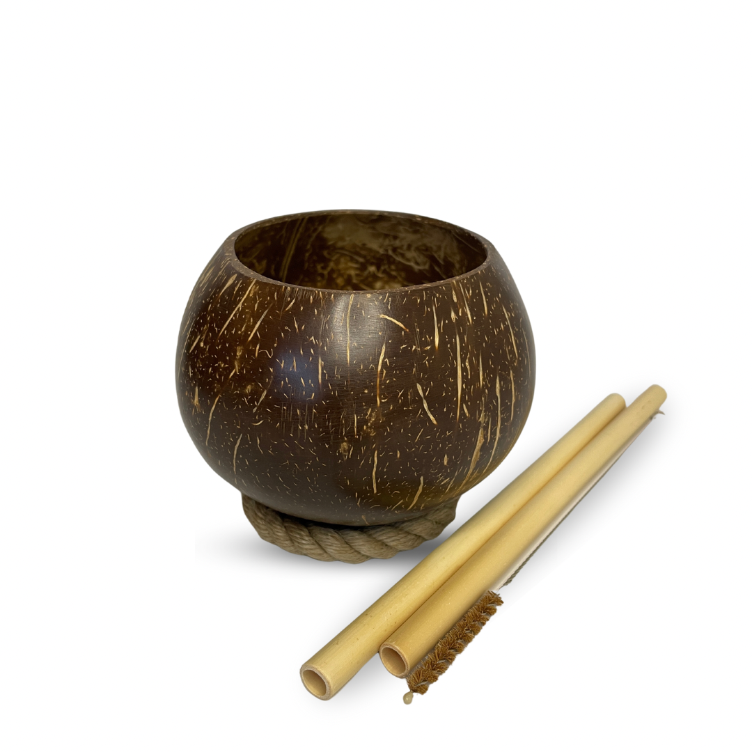 2 Adet Hindistan Cevizi Bardak ve Bambu Pipet - Coconut Cups