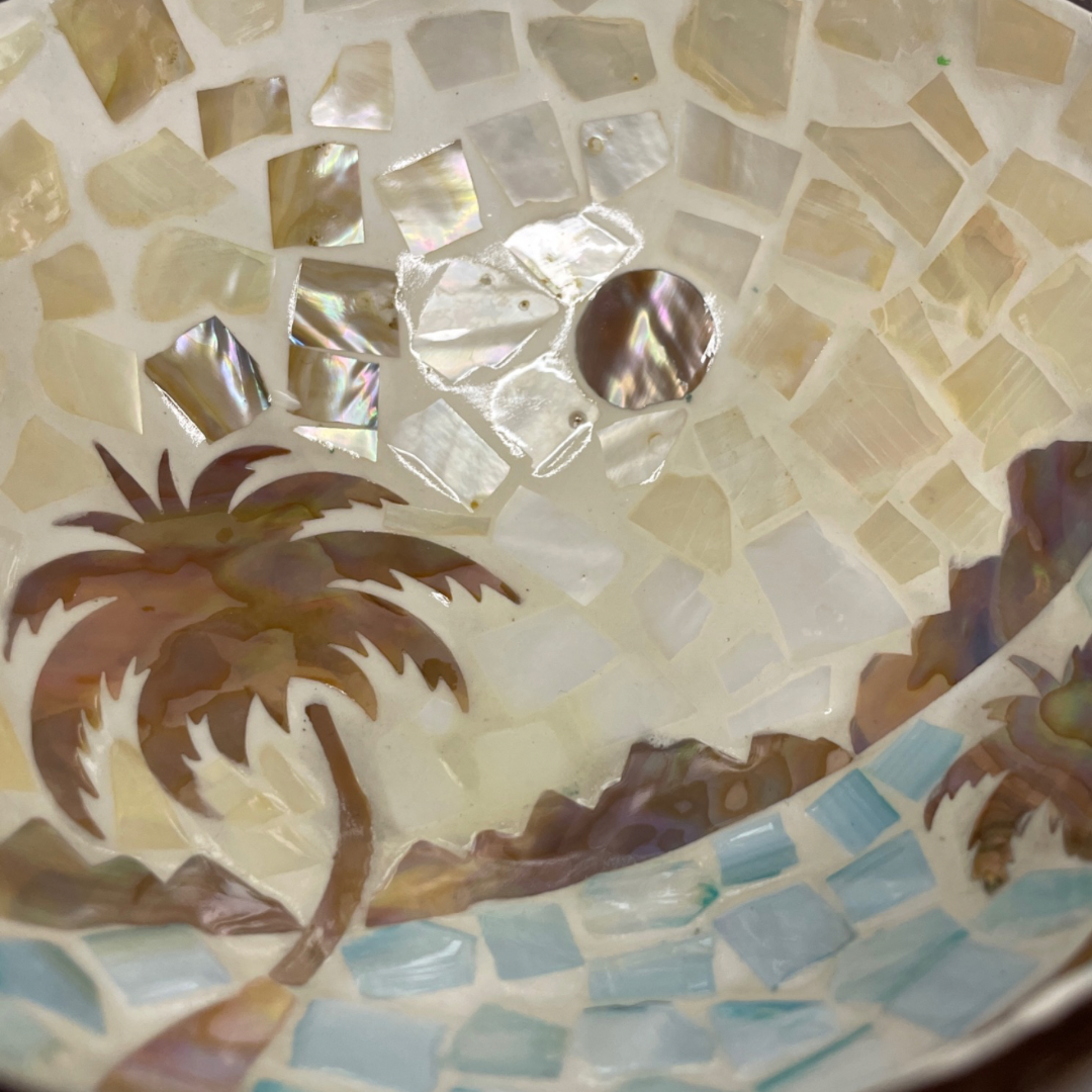 Set of 2 Mother of Pearl Coated Landscape Patterned Coconut Bowl