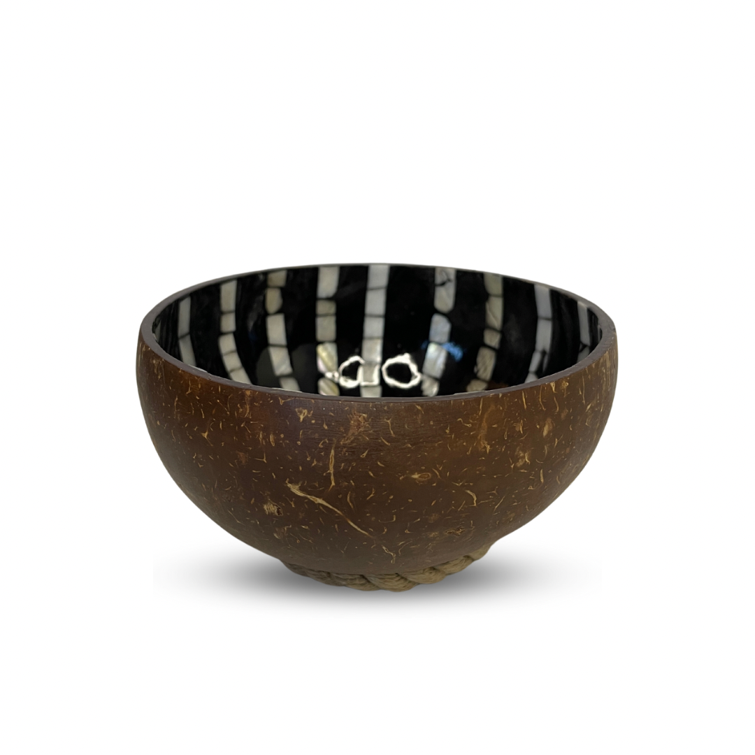 Black and White Patterned Handmade Coconut Bowl