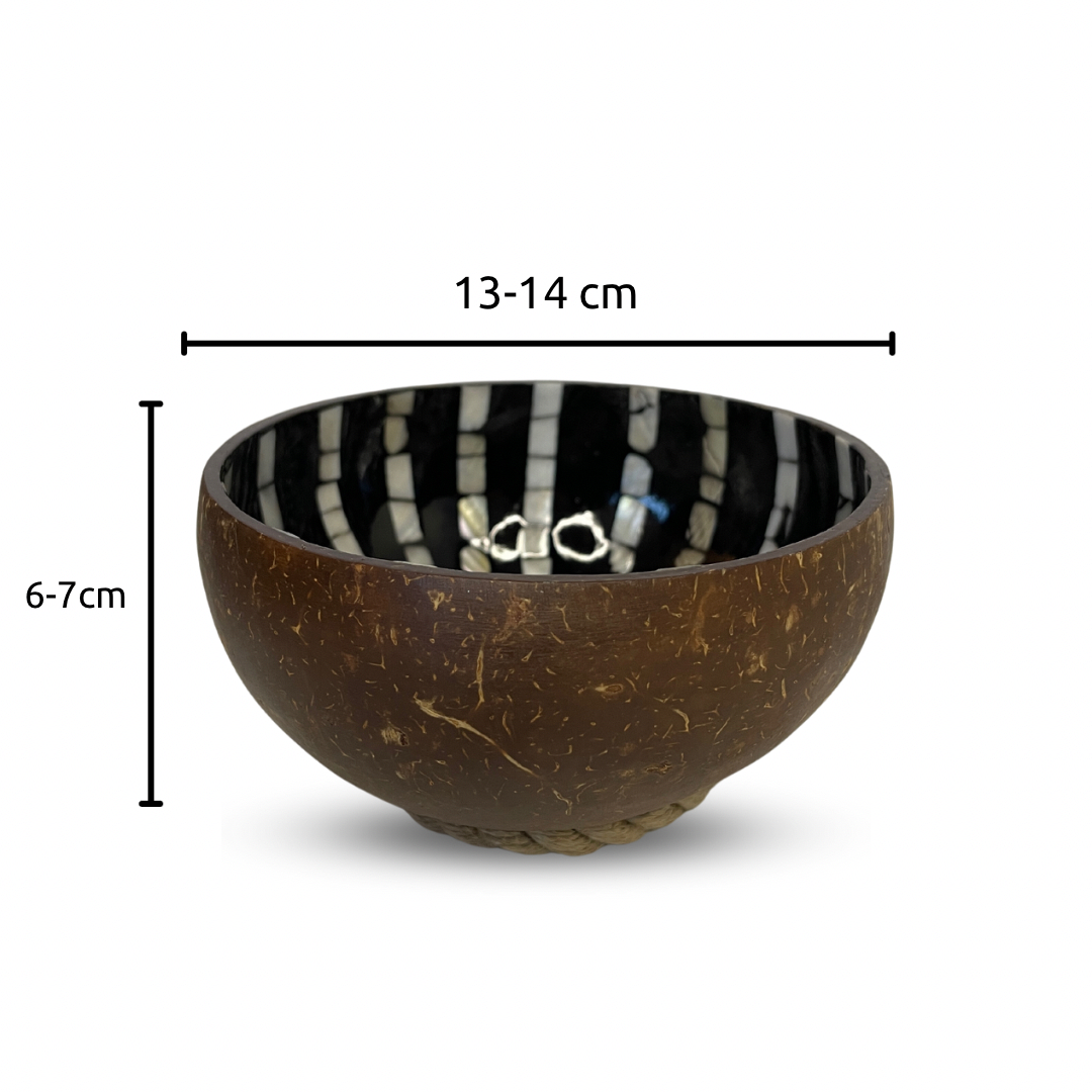 Set of 2 Black and White Patterned Handmade Coconut Bowl