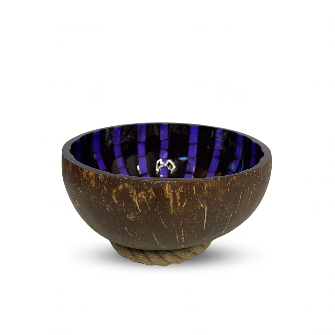 Purple and Black Patterned Natural and Handmade Coconut Bowl