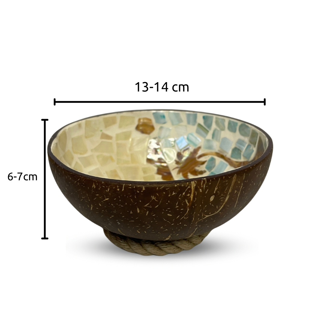 Mother of Pearl Veneer Landscape Patterned Coconut Bowl 