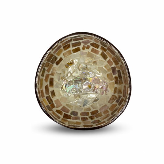 Mother of Pearl Coated Elephant Patterned Coconut Bowl