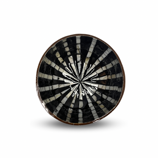 Black and White Patterned Handmade Coconut Bowl