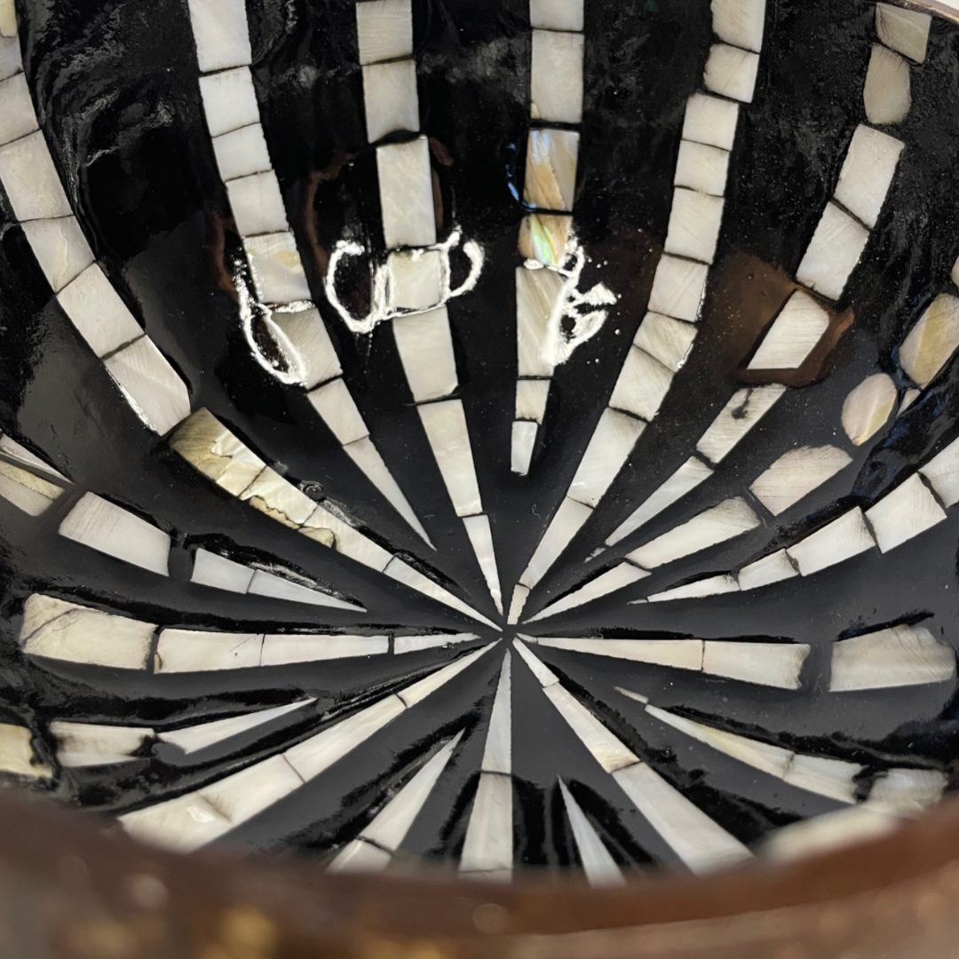 Black and White Patterned Handmade Coconut Bowl