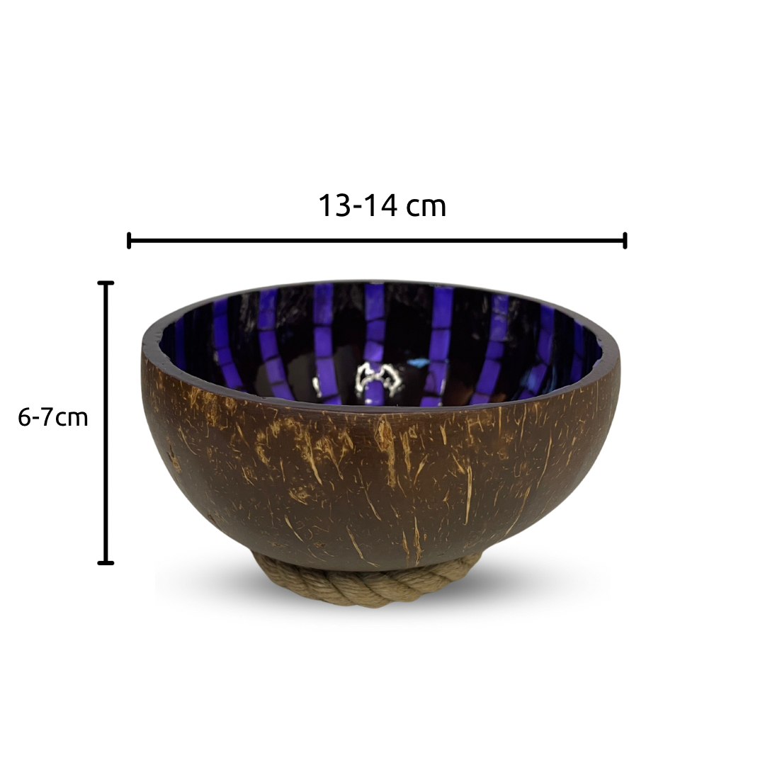 Purple and Black Patterned Natural and Handmade Coconut Bowl