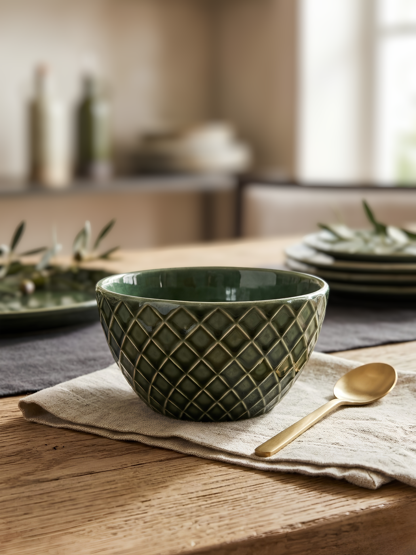 2'li Stoneware Yeşil Bowl Kasesi